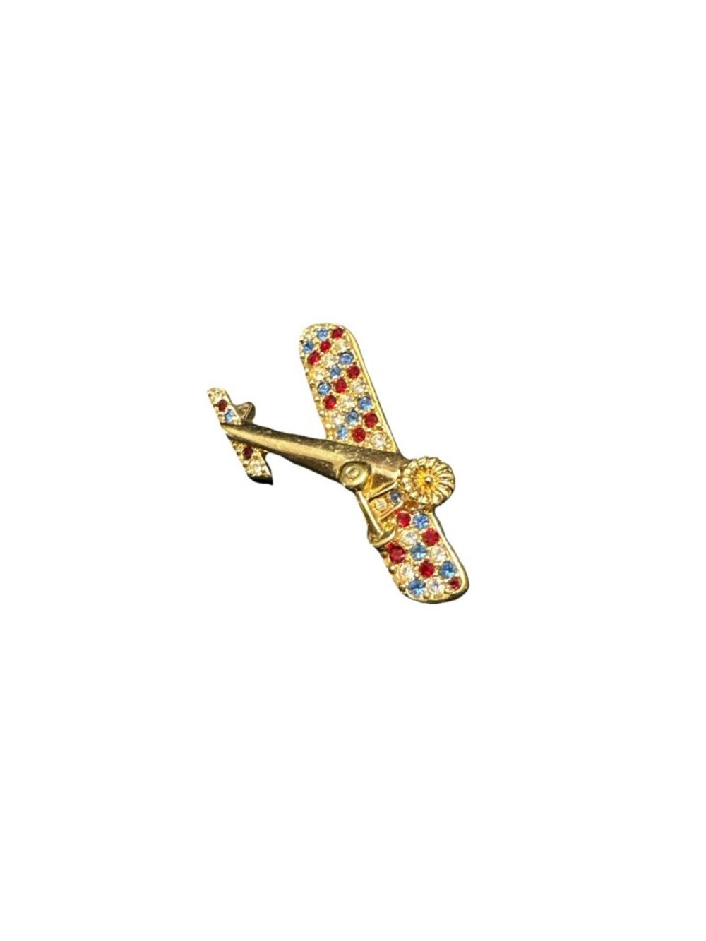 Vintage Swarovski Airplane Brooch Bi Plane Red Blue Clear Crystals